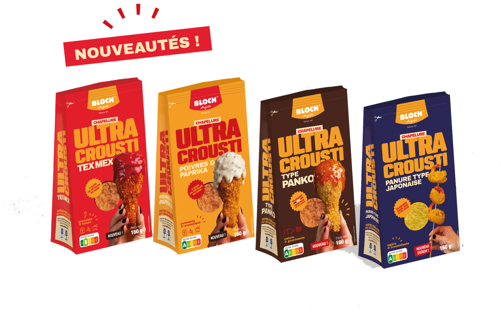Nouveautés : les 4 chapelures Ultra Crousti — Tex Mex, Poivres & Paprika, Type Panko et Panure type japonaise